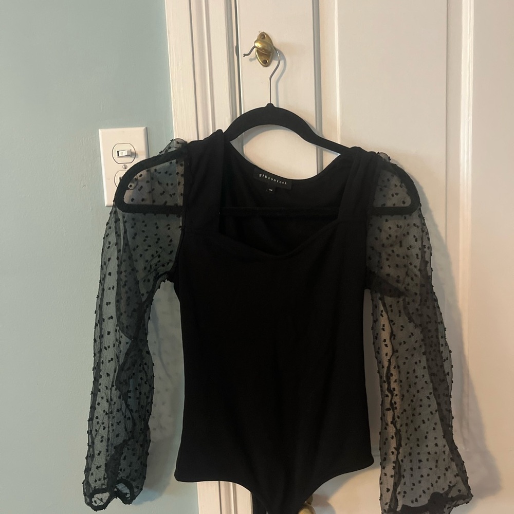 Gibson look Black puffy long-sleeve bodysuit